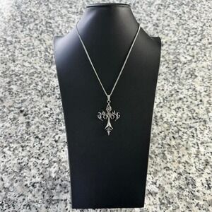 Silver Chrome Steel Y2k Cross Goth Cyber Pendant Necklace Brand New